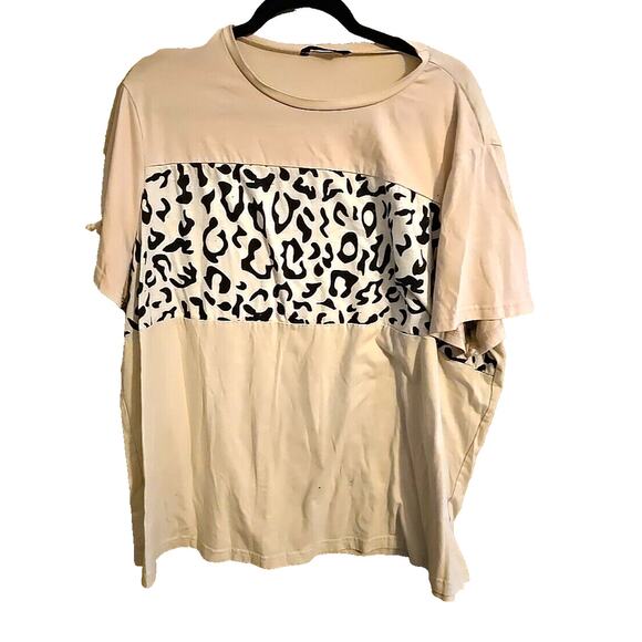 SHEIN Curve Pink Contrast Leopard Print Short Sleeve Casual Top Womans Size 4XL - Picture 1 of 5